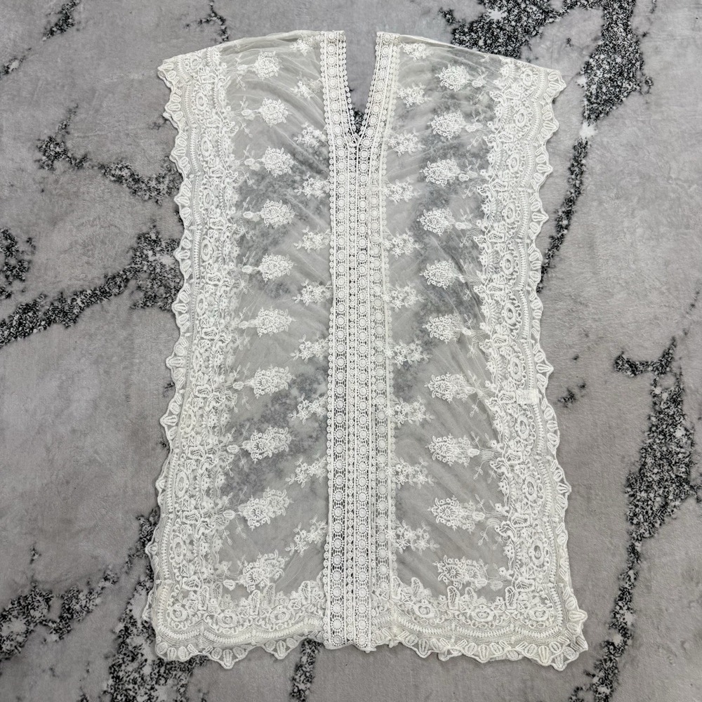 Blue Island Lace Kimono‎ S/M Ivory Floral Embroidered Open Front Boho Cover Up